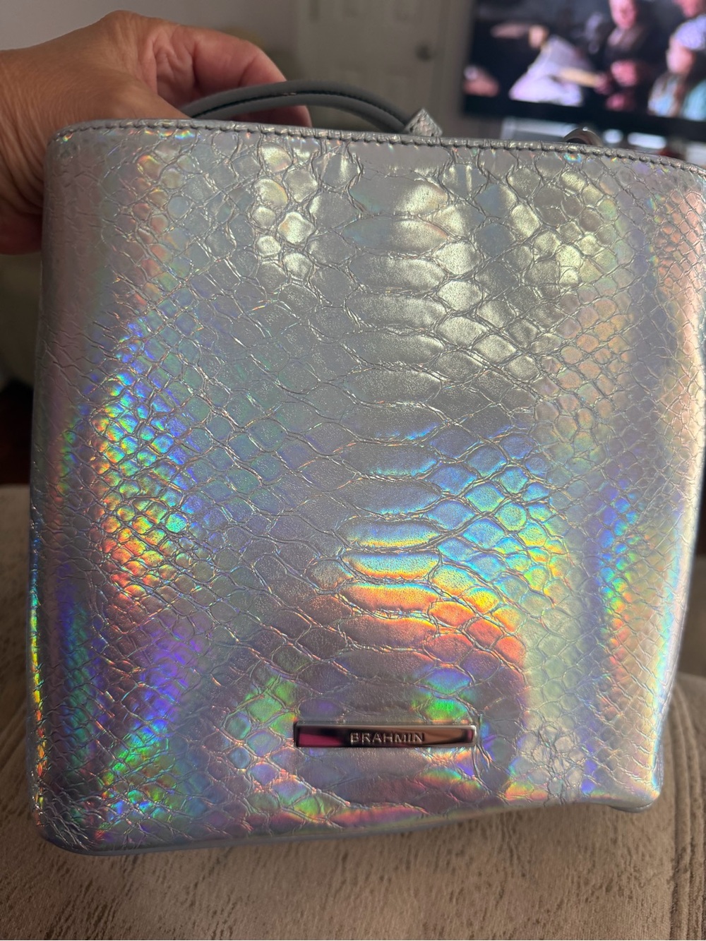 Brahmin Silver Silverleaf Iridescent Mod Mini Amelia -BNWT - Picture 8 of 9